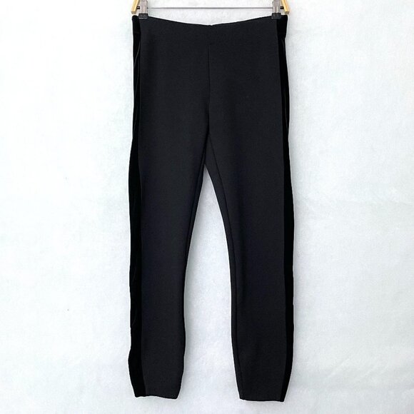 J. Crew Women's Black Gigi Pants Velvet Tuxedo Leg Stripe Stretchy size 4 - Picture 1 of 9